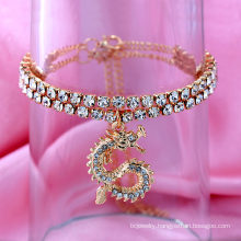 Shangjie OEM Full Rhinestone Double Layer Zodiac Dragon Shape Pendant Anklet  foot jewelry anklets